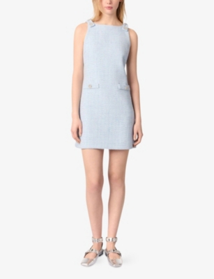 Maje Womens Sleeveless Tweed Cotton-blend Mini Dress Bleus In Bleus