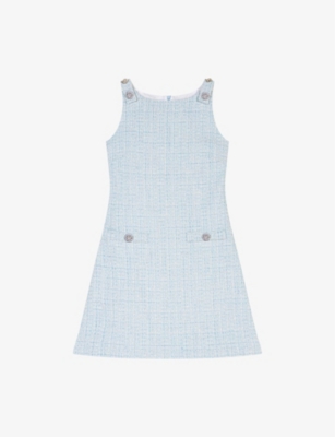 Maje Womens Sleeveless Tweed Cotton-blend Mini Dress Bleus In Bleus