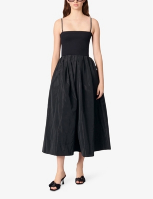 Maje Strapless Mesh And Taffeta Dress In Noir / Gris