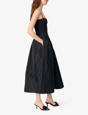 Strapless Mesh and Taffeta Midi Dress