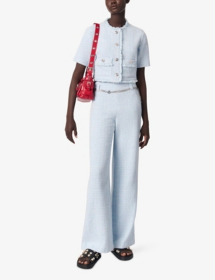 MAJE: Button-Down Frayed-Trim Cotton-Blend Blazer