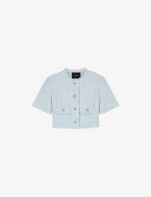 MAJE: Button-Down Frayed-Trim Cotton-Blend Blazer