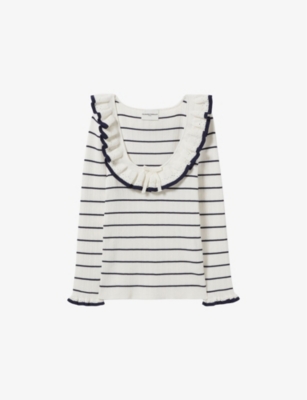 Claudie Pierlot Womens  Stripe Frill-collar Long-sleeve Knit Top In Bleus