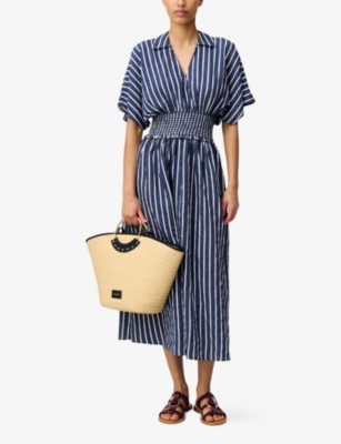 Claudie Pierlot Womens  Stripe Wrap-front Short-sleeve Woven Midi Dress In Divers