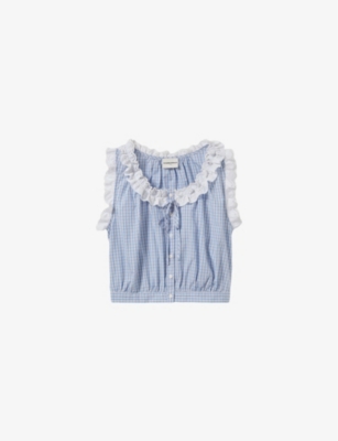 Claudie Pierlot Checkered Lace-trim Top In Divers
