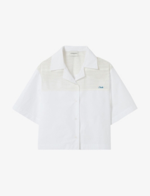 CLAUDIE PIERLOT WOMENS NATURELS SHEER-PANEL RELAXED-FIT CROPPED COTTON SHIRT