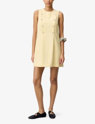 Claudie Pierlot Womens Naturels Button-embellished Double-breasted Woven Mini Dress In Naturels