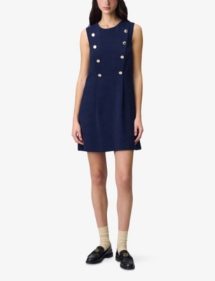 Claudie Pierlot Womens Navy Button-embellished Double-breasted Woven Mini Dress