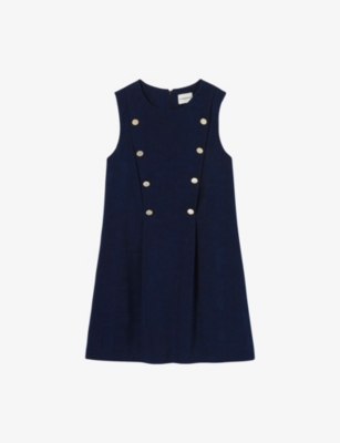 Claudie Pierlot Womens Navy Button-embellished Double-breasted Woven Mini Dress