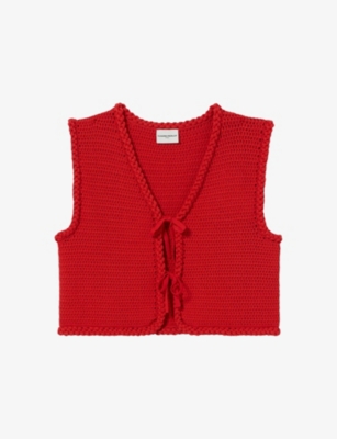 CLAUDIE PIERLOT: V-Neck Tie-Front Crochet Cardigan