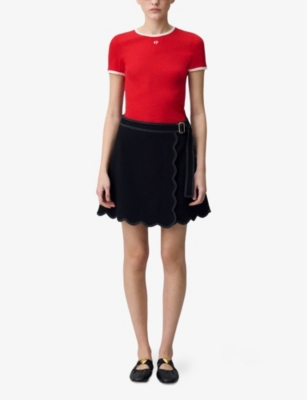 CLAUDIE PIERLOT: Scallop-Trim Wrap-Over Woven Mini Skirt