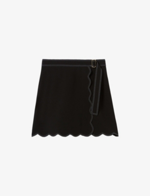 CLAUDIE PIERLOT: Scallop-Trim Wrap-Over Woven Mini Skirt