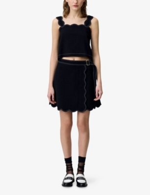 Claudie Pierlot Womens  Wavy-strap Cropped Woven Top In Noir / Gris