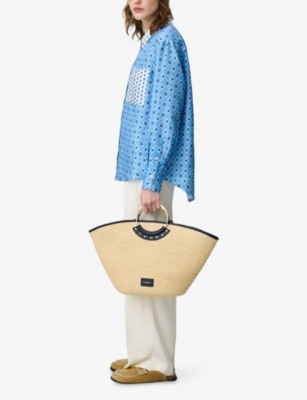 Claudie Pierlot Womens Bleus Metal-handle Raffia Tote Bag