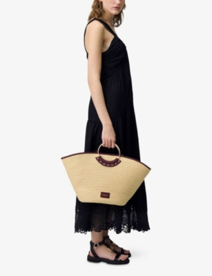 CLAUDIE PIERLOT: Metal-Handle Raffia Tote Bag