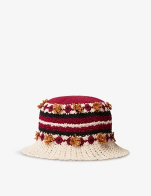 Claudie Pierlot Womens Divers Striped Crochet-trim Knitted Bucket Hat