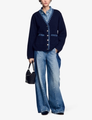 SANDRO: V-Neck Contrast-Panel  Knitted Cardigan