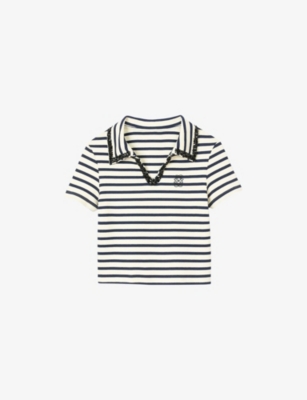 SANDRO: Striped Open-Collar Cotton Polo Shirt