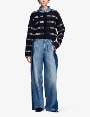 SANDRO: Stud-embellished knitted cardigan