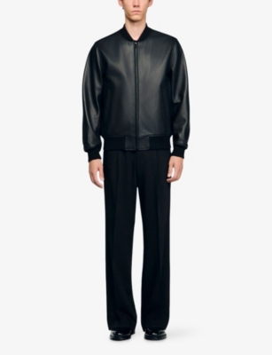 SANDRO: Round-Neck Regular-Fit Leather Jacket