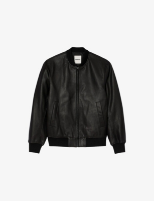 SANDRO: Round-Neck Regular-Fit Leather Jacket