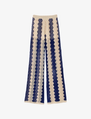 SANDRO: Two-Tone Open-Knit Cotton-Blend Trousers