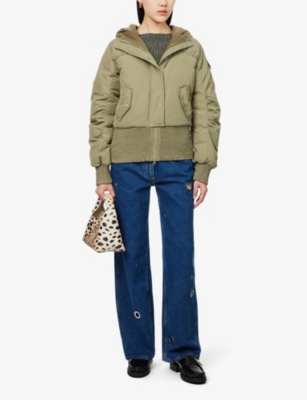 PEACHY DEN WOMENS SANDY PADDED SHELL BOMBER JACKET KHAKI