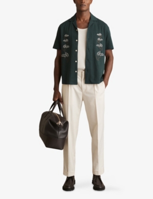 REISS: Goya Floral-Embroidered Cotton Shirt
