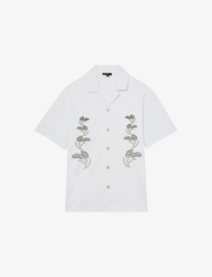 REISS: Goya Floral-Embroidered Cotton Shirt