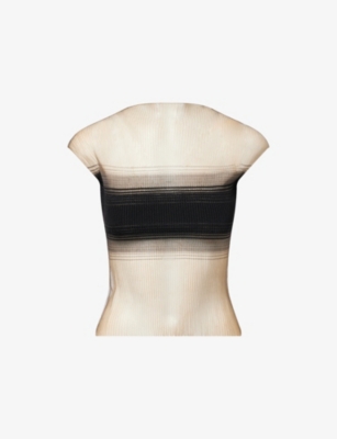 Shop Grace Ling Womens Fume Evanescent Censor Cap-sleeve Sheer-knit Top Xs