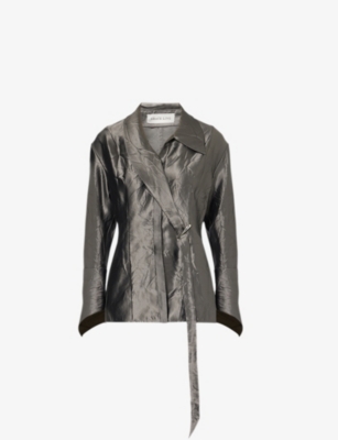 Grace Ling Womens  Oversized Crinkled Claw Loop Woven Shirt In Grey