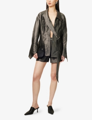 GRACE LING: Crinkled High-Rise Woven Mini Shorts