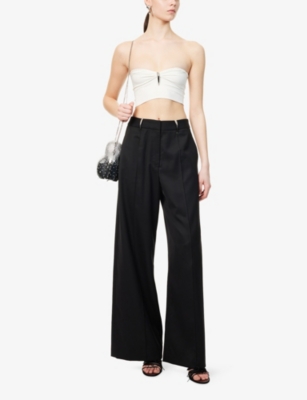 Shop Grace Ling Womens Black Claw Belt-loop Straight-leg Wool Trousers