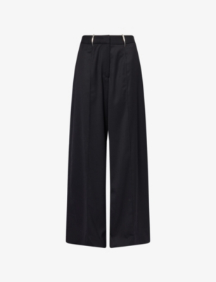 Shop Grace Ling Womens Black Claw Belt-loop Straight-leg Wool Trousers