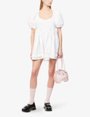 Sandy Liang Womens Kewpie Ruffle Cotton Mini Dress White In White