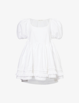 Sandy Liang Womens Kewpie Ruffle Cotton Mini Dress White In White