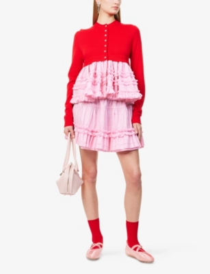 SANDY LIANG: Pawpaw Ruffle-Gingham Cotton-Wool Cardigan