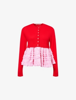 SANDY LIANG: Pawpaw Ruffle-Gingham Cotton-Wool Cardigan