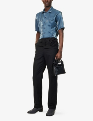 JUNTAE KIM: Asymmetric Rose Straight-Leg Woven Trousers