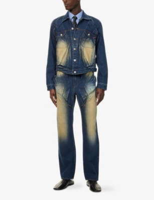 JUNTAE KIM: Gathered Faded-Effect Denim Jacket