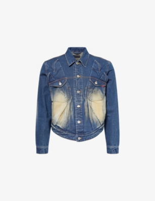JUNTAE KIM: Gathered Faded-Effect Denim Jacket