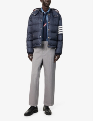 THOM BROWNE: Hooded Buttoned-Pockets Regular-Fit Shell-Down Jacket