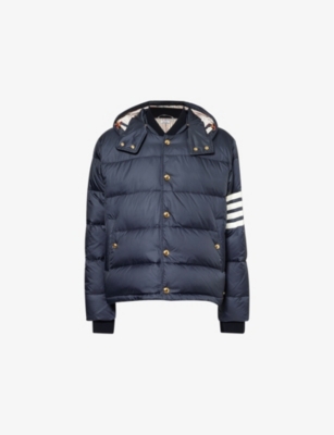 THOM BROWNE: Hooded Buttoned-Pockets Regular-Fit Shell-Down Jacket