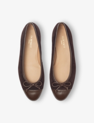 Lk Bennett Womens  Kara Contrast Toe-panel Suede Ballerina Flats In Bro-dark Chocolate