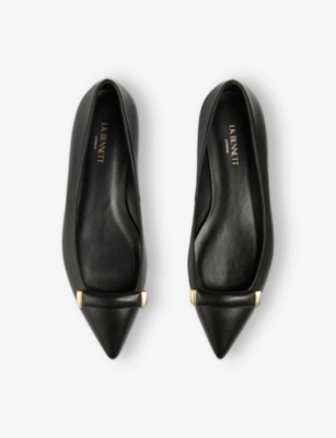 Lk Bennett Womens Bla-black Blair Bar-trim Leather Flats In Bla-black
