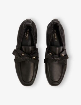 LK BENNETT: Maude Eyelet-Bow Leather Loafers