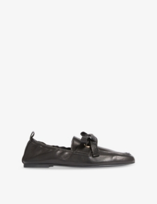 Shop Lk Bennett Womens Maude Eyelet-bow Leather Loafers Bla-black Eur 39 / 6 Uk