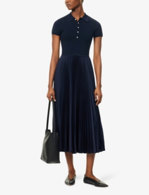 POLO RALPH LAUREN: Polo-collar pleated woven midi dress