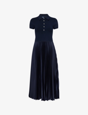 POLO RALPH LAUREN: Polo-collar pleated woven midi dress
