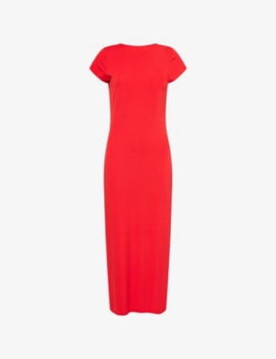 POLO RALPH LAUREN WOMENS PETAL ROSE CAP-SLEEVE LOW-BACK STRETCH-JERSEY MIDI DRESS